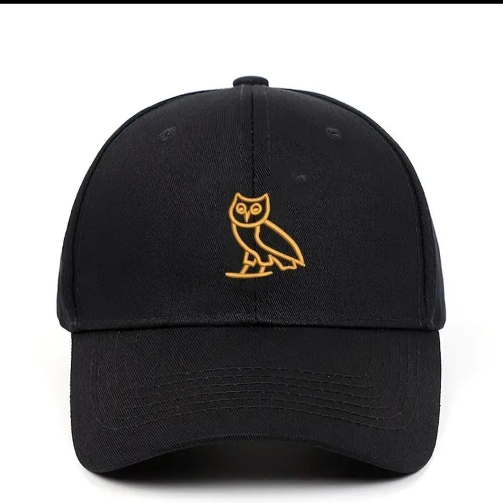 New Hip Hop Dad Hat Owl Embroidered Hat Fast Shipping Gold Black Velcro Back